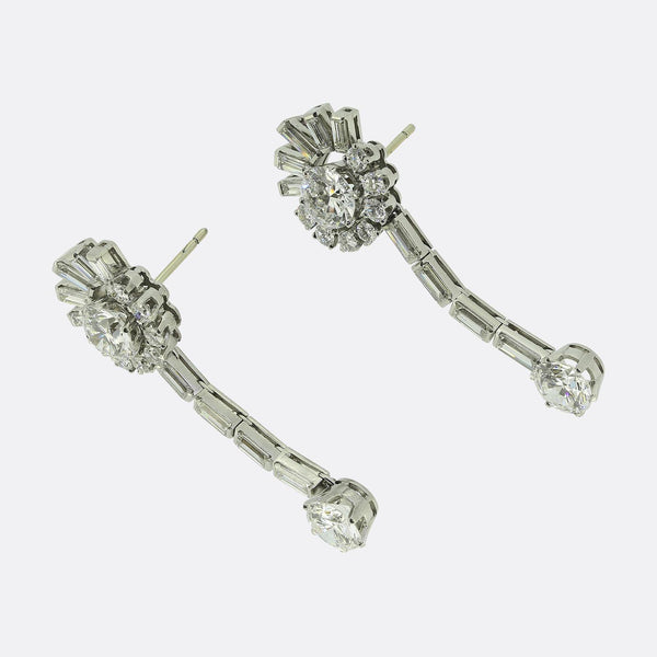Art Deco 6.32 Carat Diamond Drop Earrings
