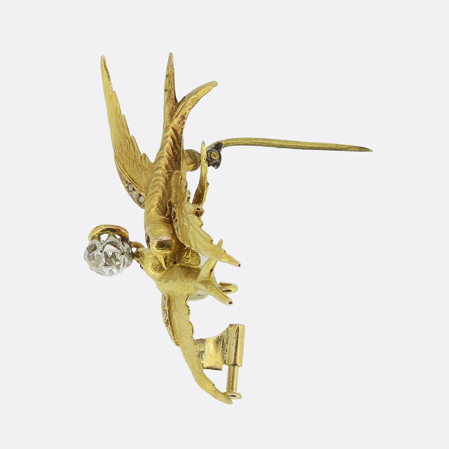 Victorian Swooping Birds Diamond Drop Brooch