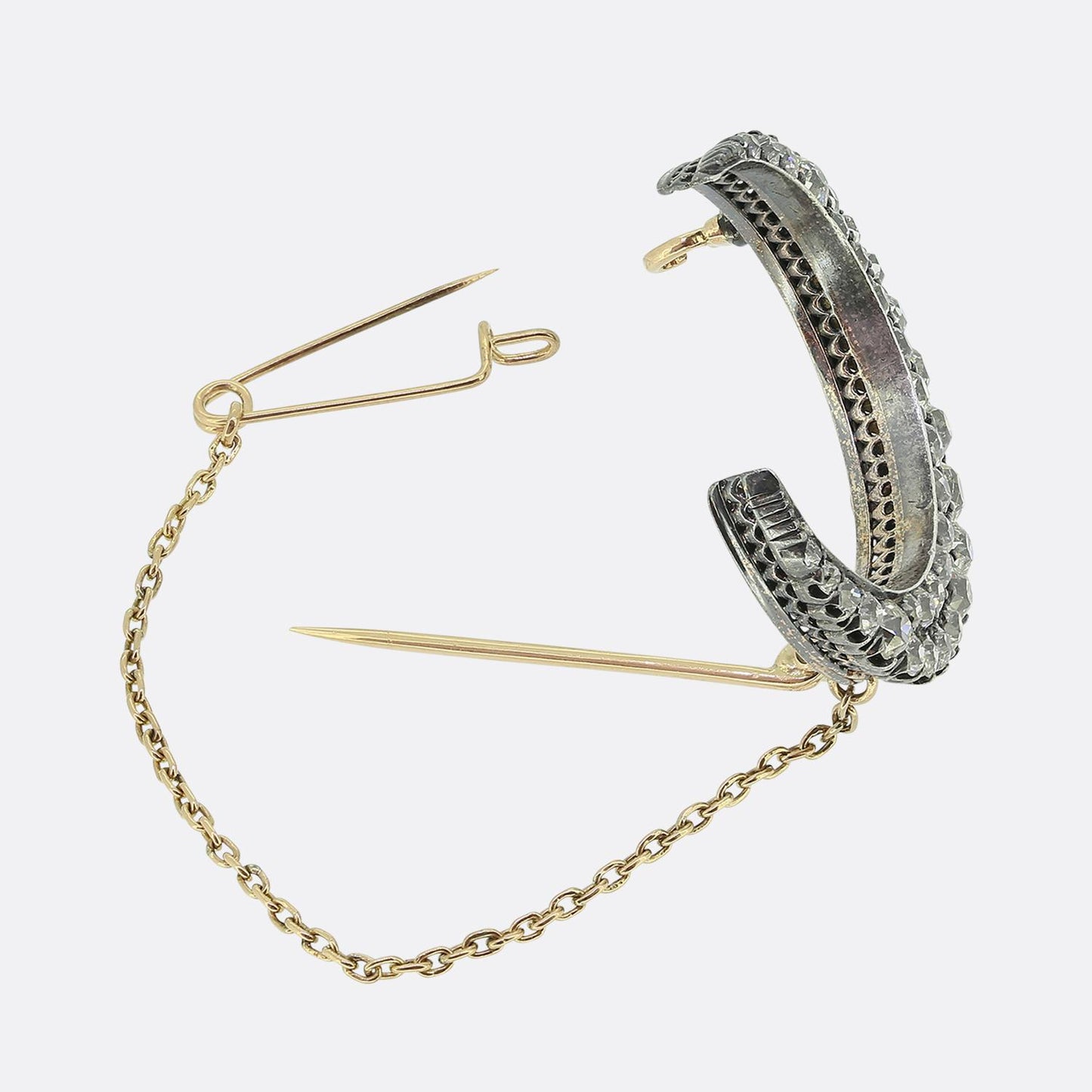 Victorian Old Cut Diamond Crescent Brooch