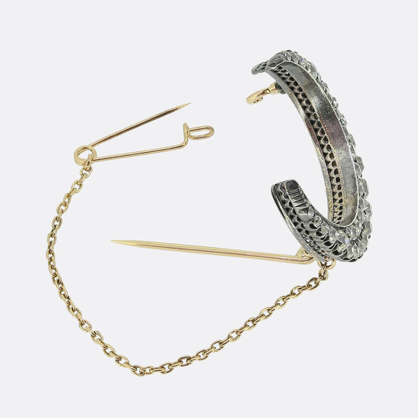 Victorian Old Cut Diamond Crescent Brooch