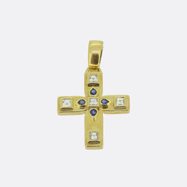 Cartier Sapphire and Diamond Byzantine Cross Pendant