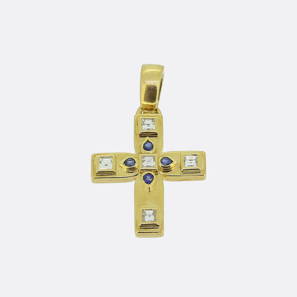 Cartier Sapphire and Diamond Byzantine Cross Pendant