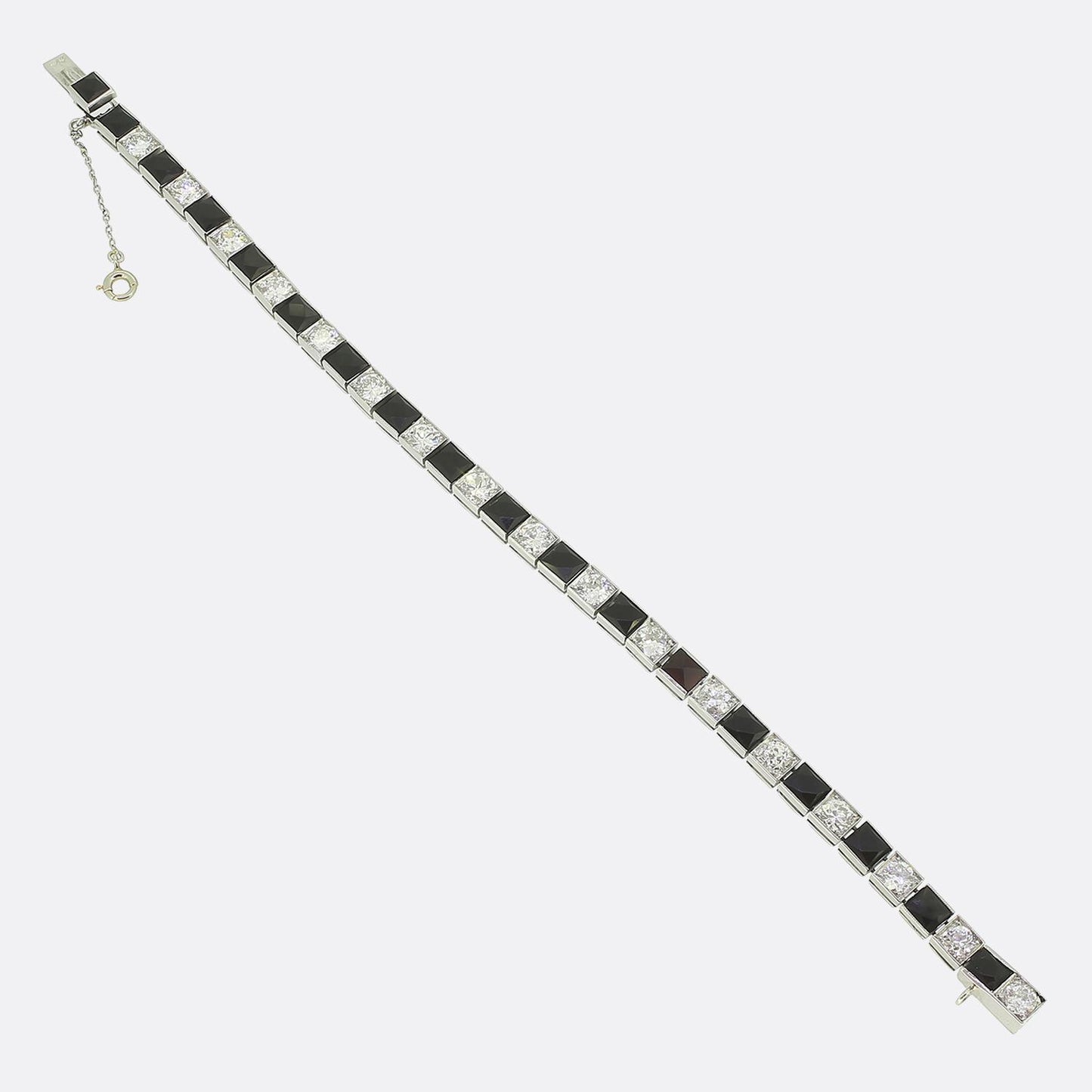 Van Cleef & Aprels Art Deco Onyx and Diamond Line Bracelet