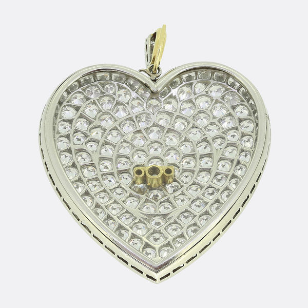 Edwardian 16.00 Carat Diamond Love Heart Pendant Brooch