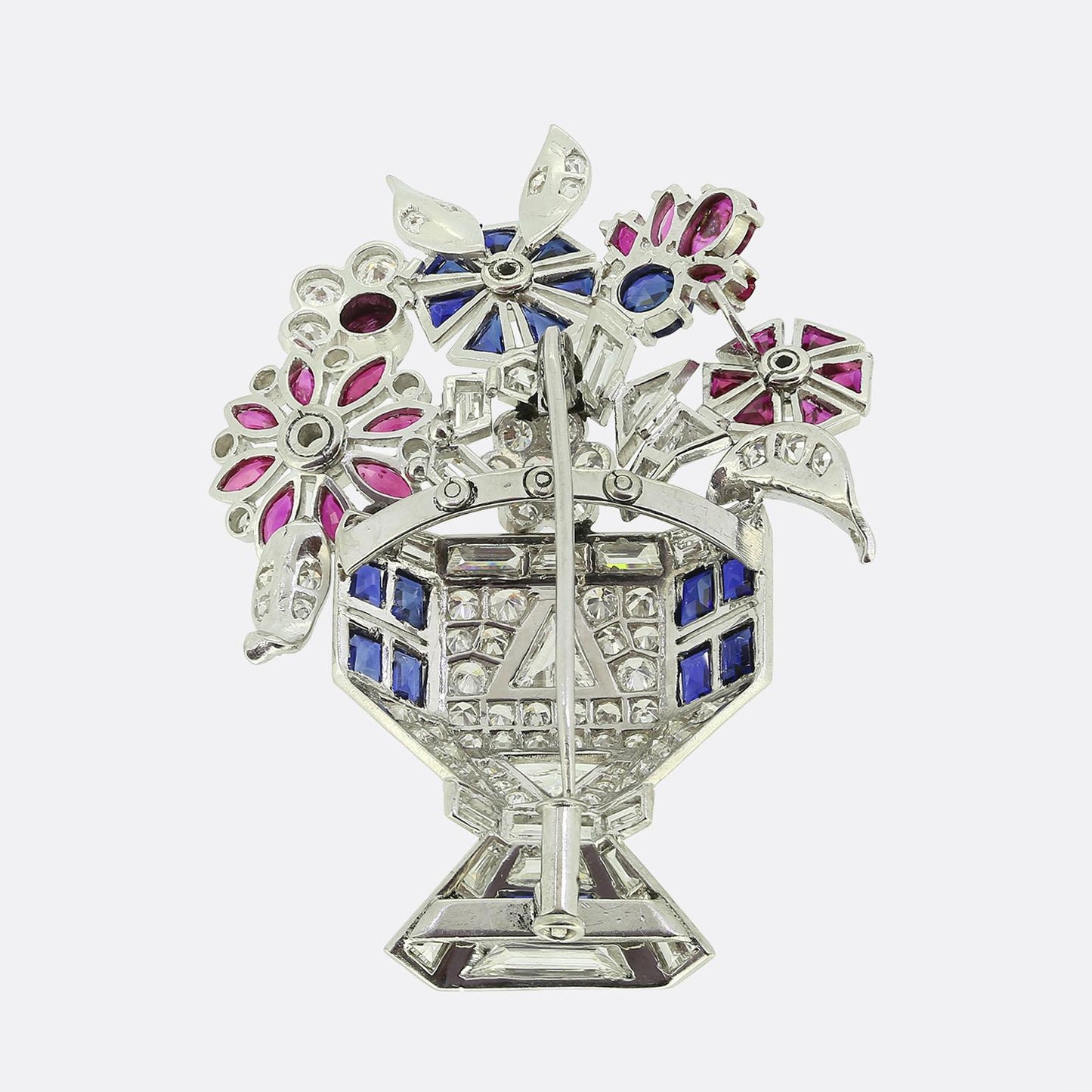 Art Deco Diamond Sapphire and Ruby Basket Brooch