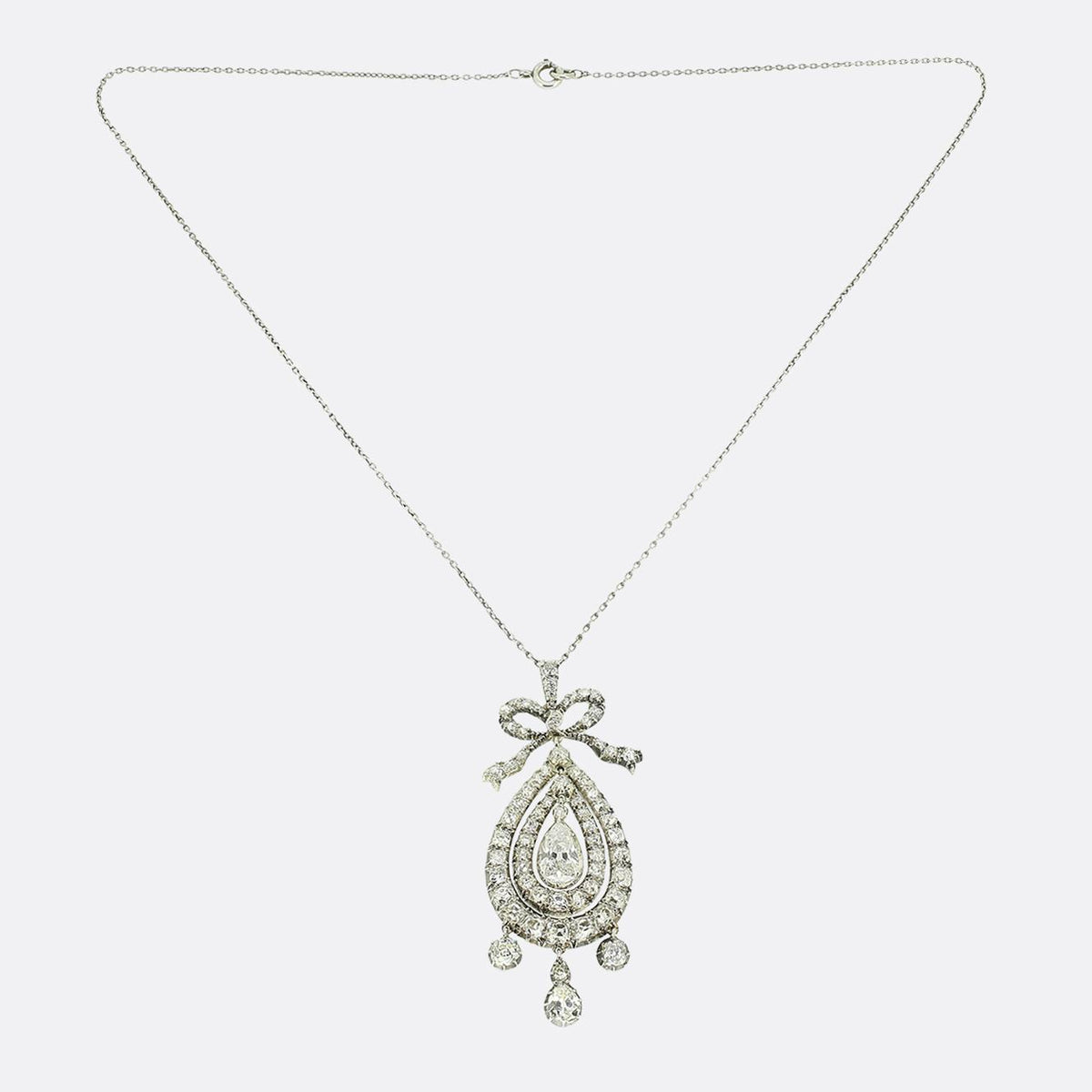 Victorian Old Pear Cut Diamond Pendant Necklace