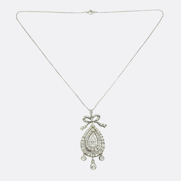 Victorian Old Pear Cut Diamond Pendant Necklace