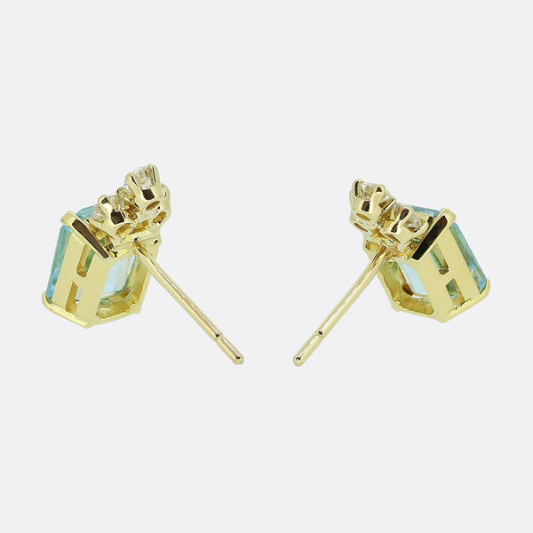 Vintage Aquamarine and Diamond Stud Earrings