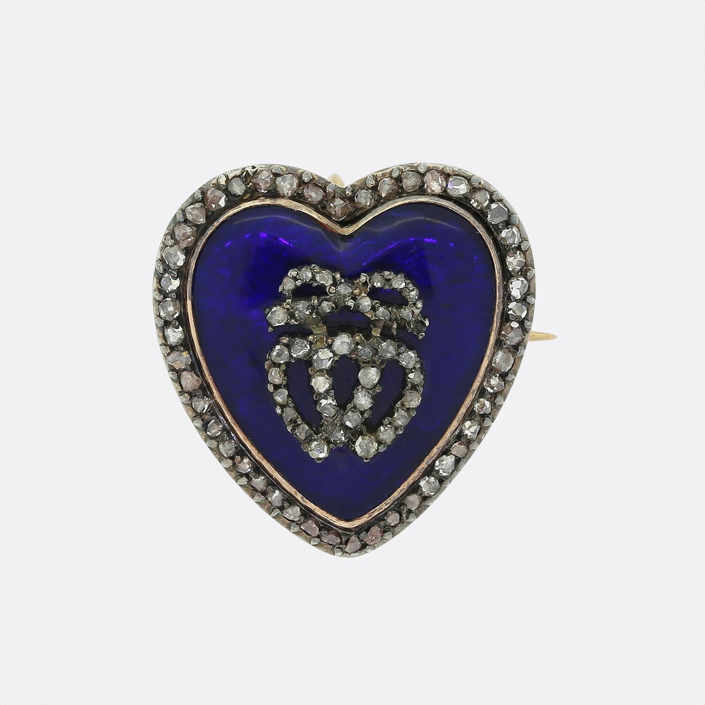 Victorian Rose Cut Diamond and Enamel Heart Brooch Pendant