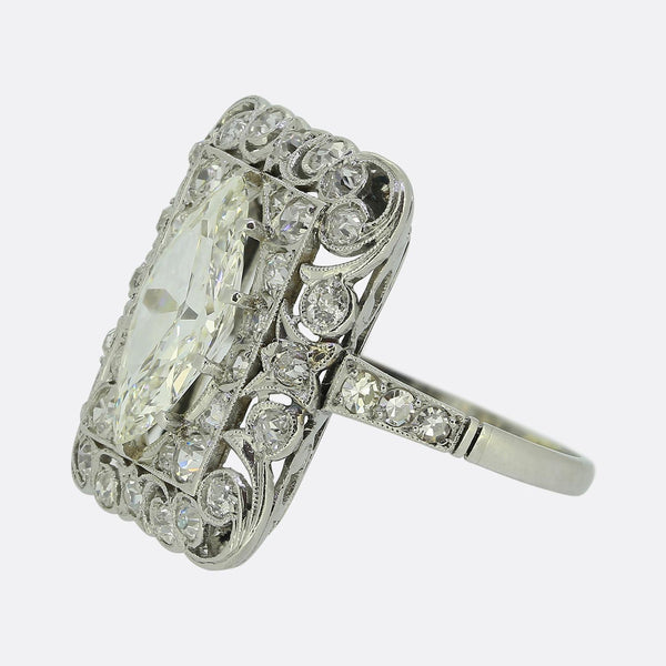 Art Deco 1.60 Carat Marquise Cut Diamond Dress Ring