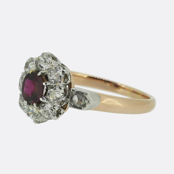 Edwardian Ruby and Diamond Cluster Ring