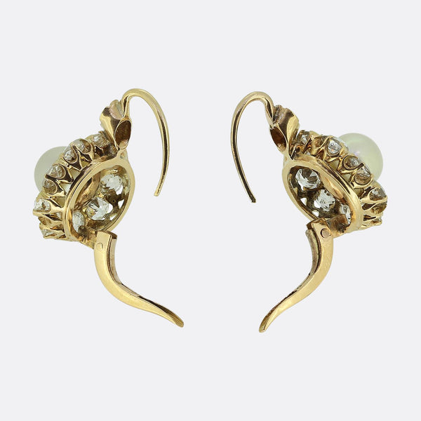 Victorian Pearl and Diamond Cluster Earrings