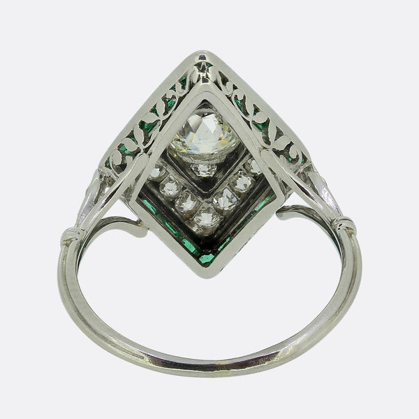 Art Deco Emerald and Diamond Dress Ring