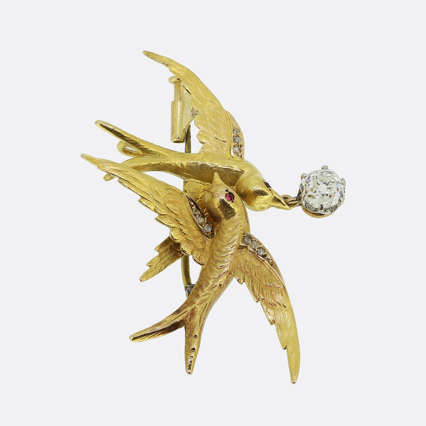 Victorian Swooping Birds Diamond Drop Brooch