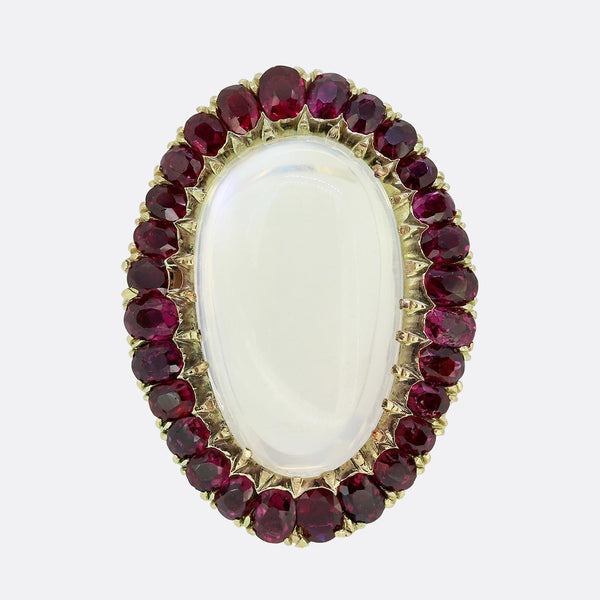 Vintage Moonstone and Ruby Cocktail Ring
