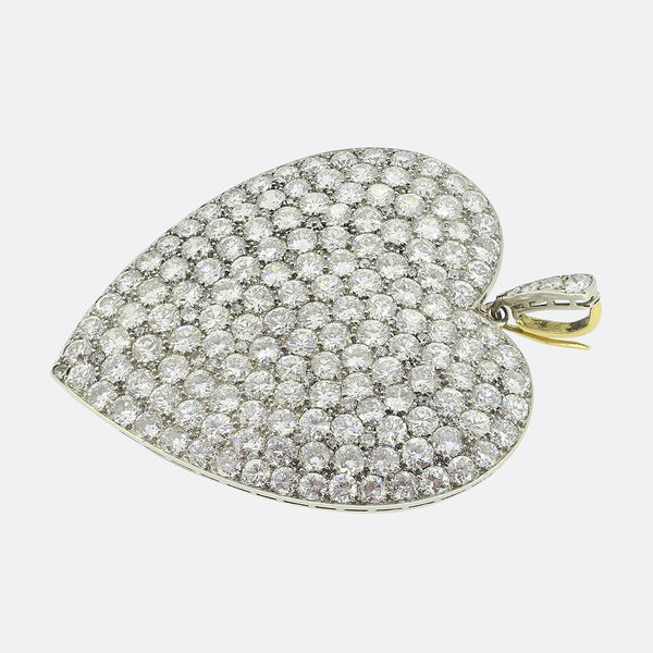 Edwardian 16.00 Carat Diamond Love Heart Pendant Brooch