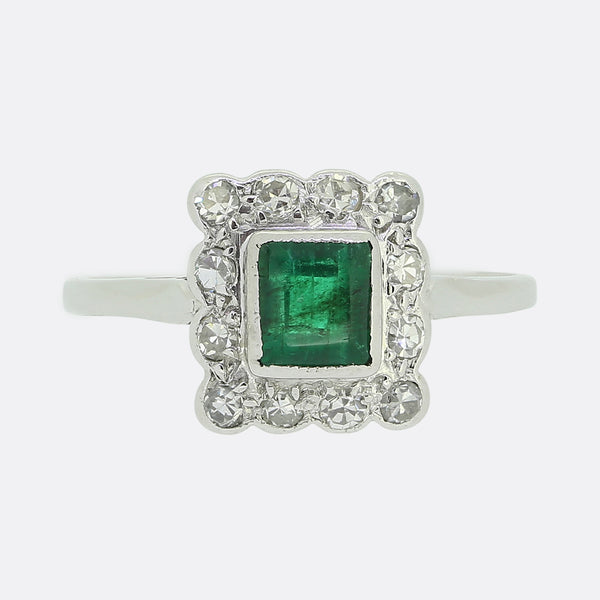 Art Deco Emerald and Diamond Cluster Ring