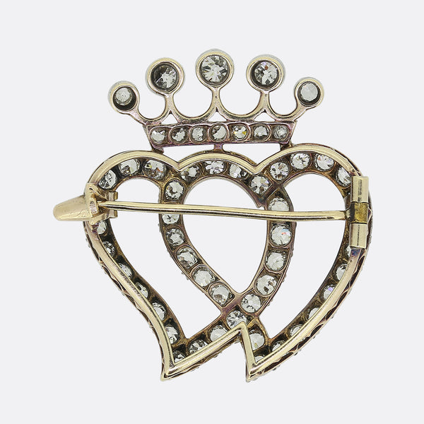 Victorian Double Witches Heart Diamond Brooch