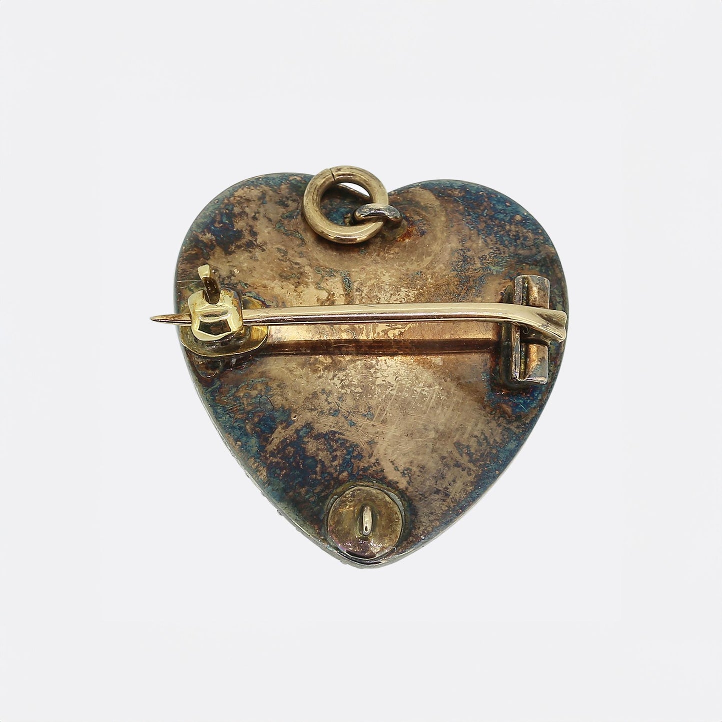 Victorian Rose Cut Diamond and Enamel Heart Brooch Pendant