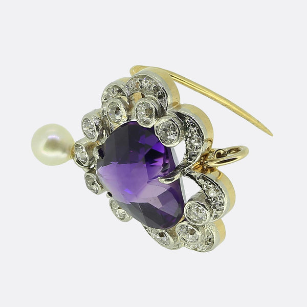 Edwardian Pearl Diamond and Amethyst Heart Pendant