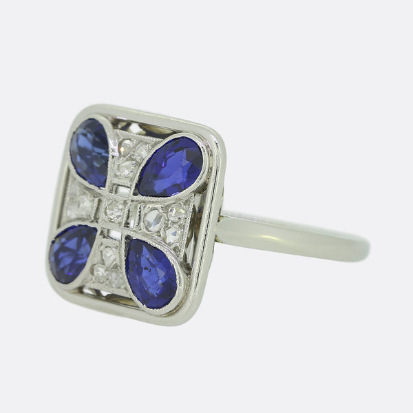 Art Deco Sapphire and Diamond Tablet Ring