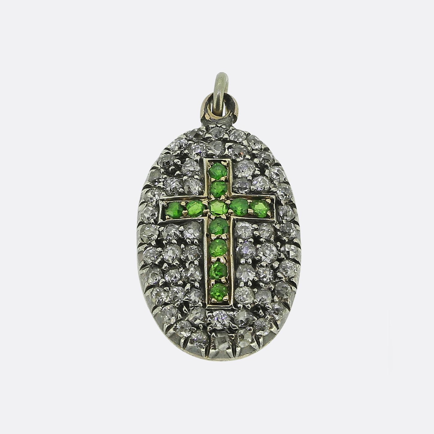 Victorian Demantoid Garnet and Diamond Cross Locket Pendant