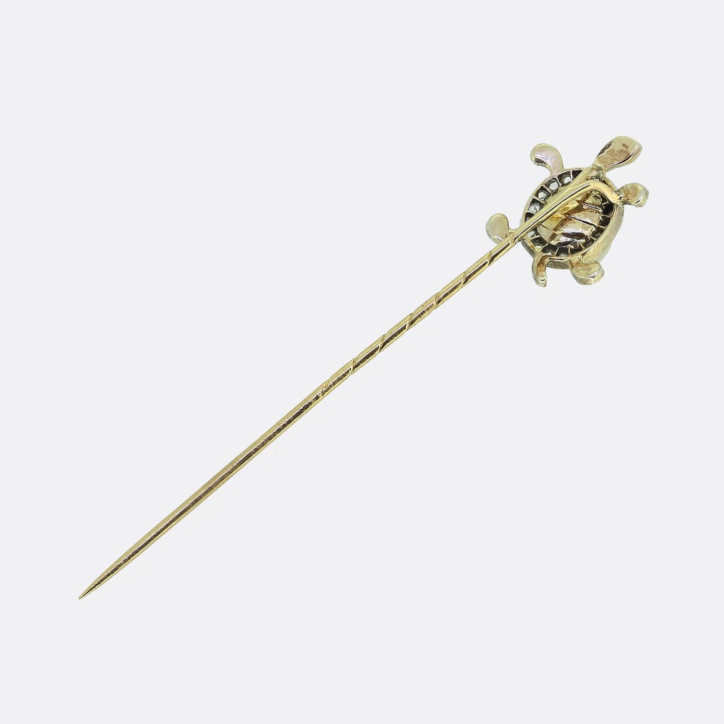 Edwardian Cabochon Sapphire and Diamond Tortoise Stick Pin