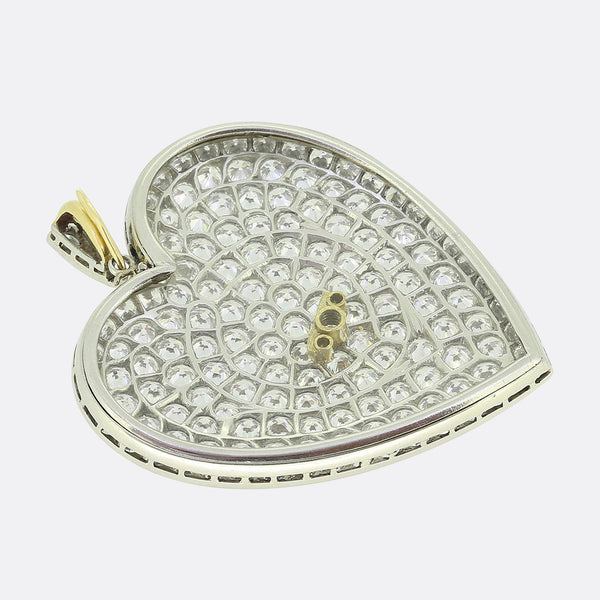 Edwardian 16.00 Carat Diamond Love Heart Pendant Brooch