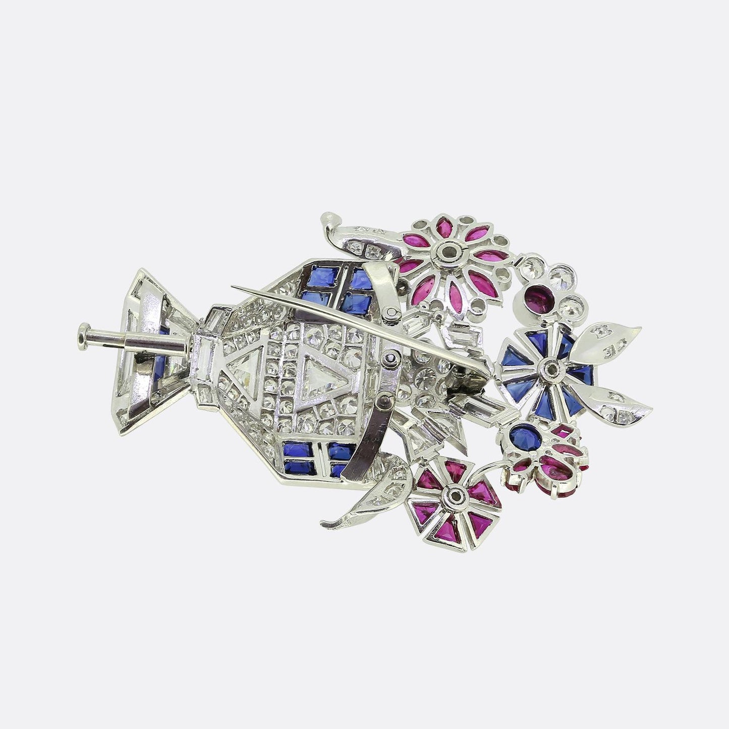 Art Deco Diamond Sapphire and Ruby Basket Brooch