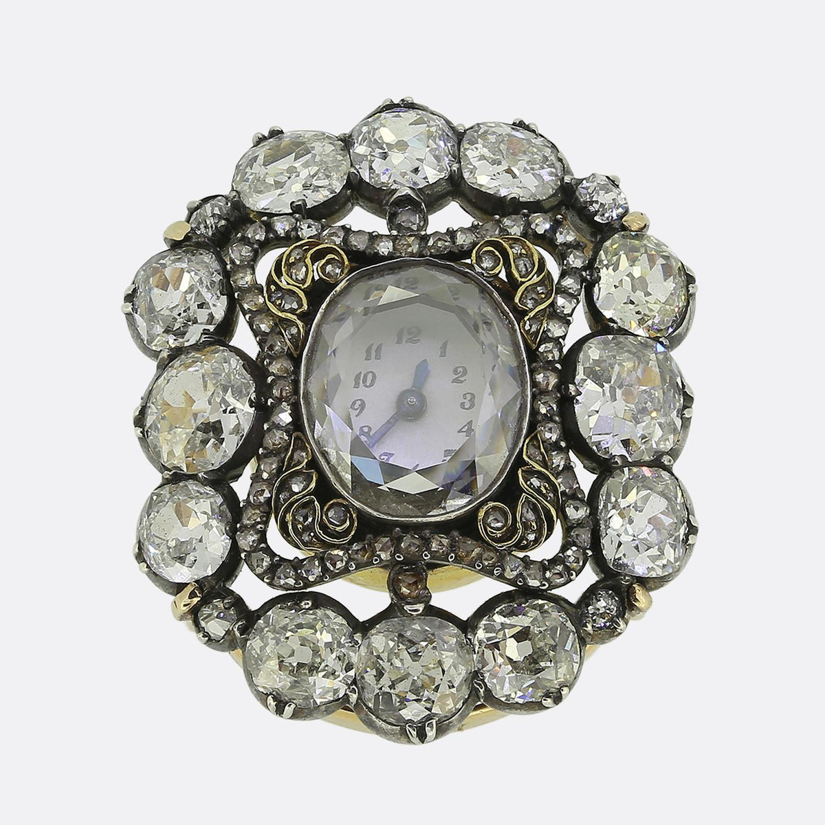 Victorian Portrait Cut Diamond Clock Brooch