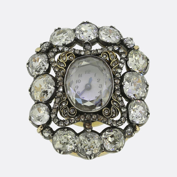 Victorian Portrait Cut Diamond Clock Brooch