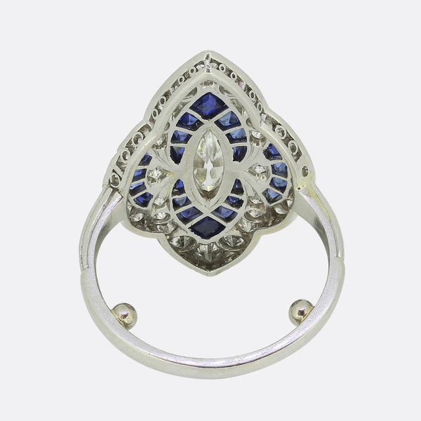Art Deco Sapphire and Diamond Navette Ring