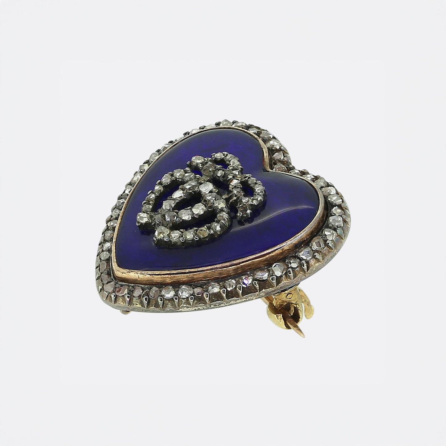 Victorian Rose Cut Diamond and Enamel Heart Brooch Pendant