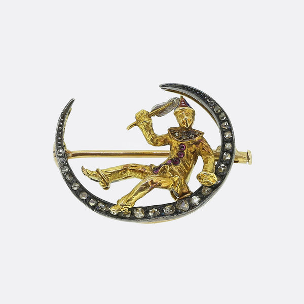 Victorian Ruby and Diamond Harlequin Crescent Brooch