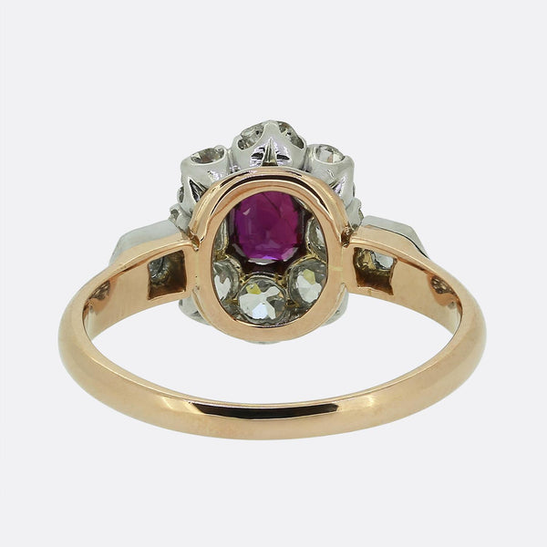 Edwardian Ruby and Diamond Cluster Ring