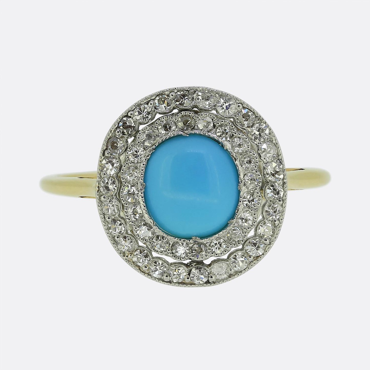 Art Deco Turquoise and Diamond Cluster Ring