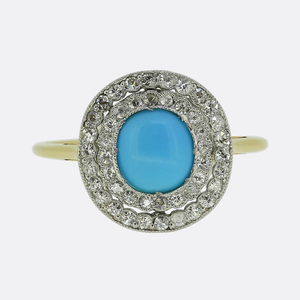 Art Deco Turquoise and Diamond Cluster Ring