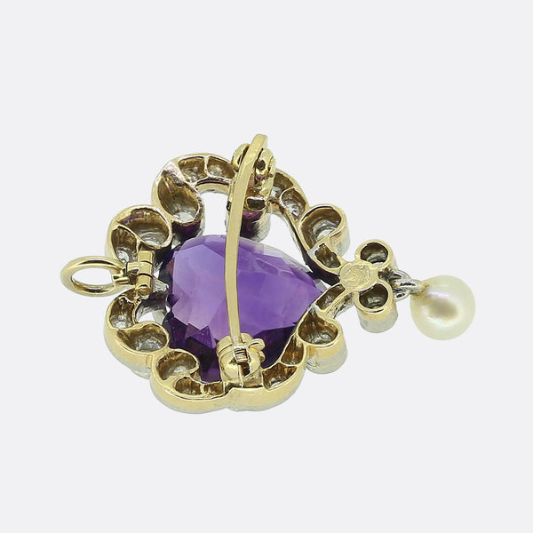 Edwardian Pearl Diamond and Amethyst Heart Pendant