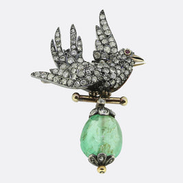 Victorian Diamond Bird and Emerald Drop Brooch
