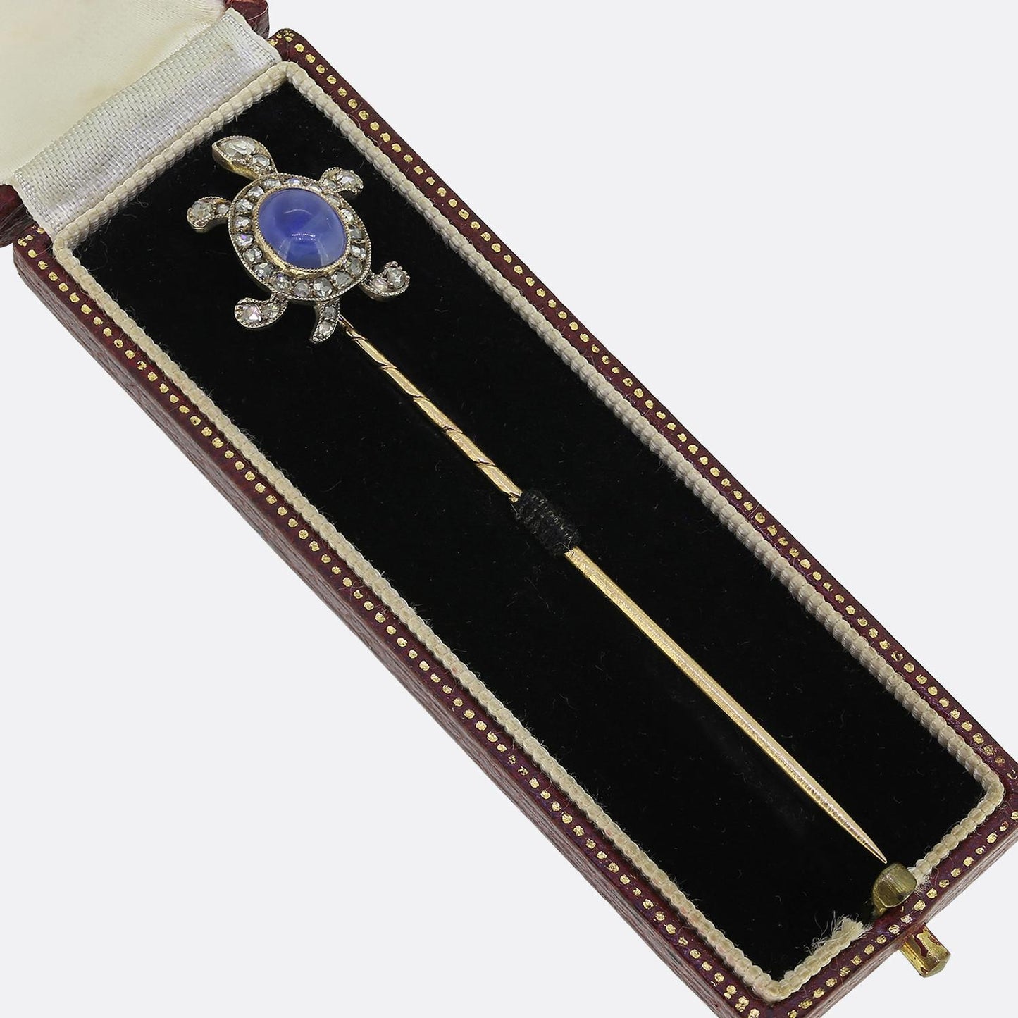 Edwardian Cabochon Sapphire and Diamond Tortoise Stick Pin