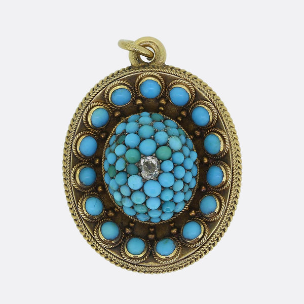 Victorian Turquoise and Diamond Cluster Locket Pendant