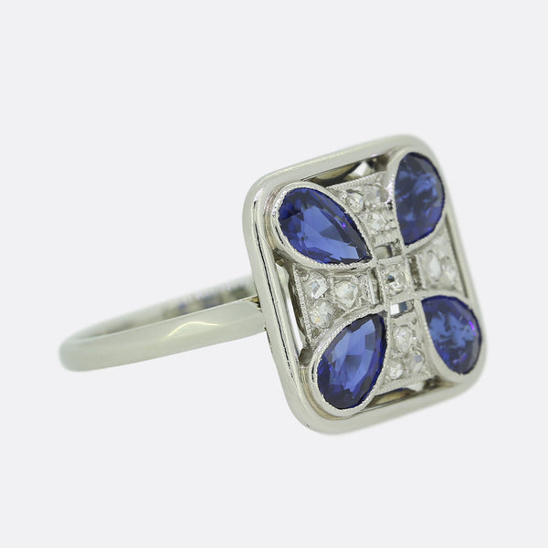 Art Deco Sapphire and Diamond Tablet Ring