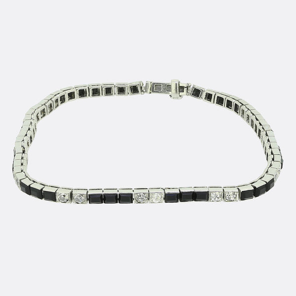 French Art Deco Onyx and Diamond Bracelet