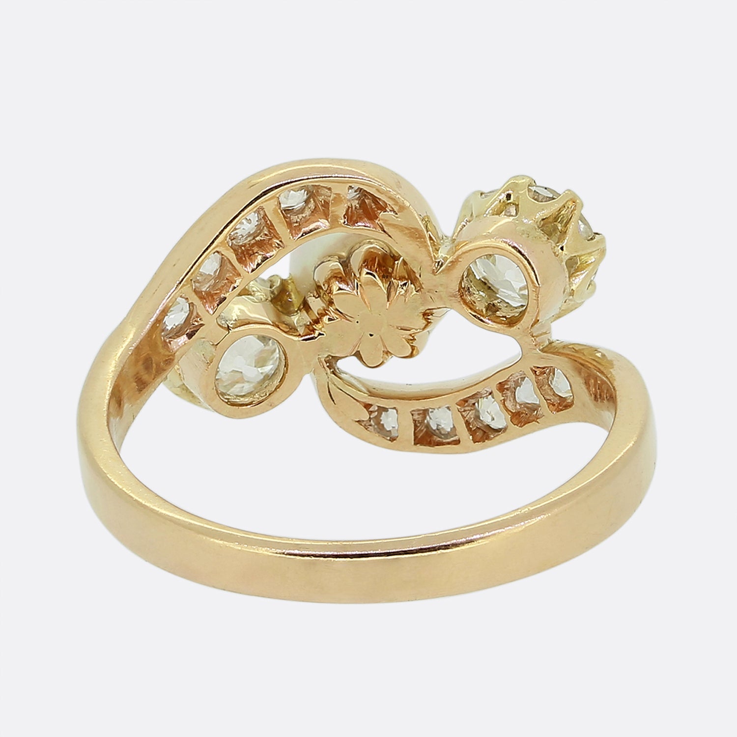 Antique Three Stone Pearl and Diamond Crossover Ring