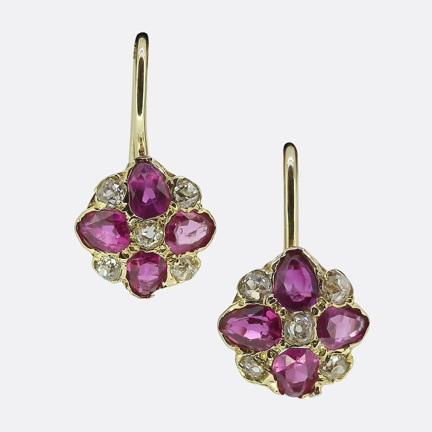 Antique Ruby and Diamond Drop Earrings