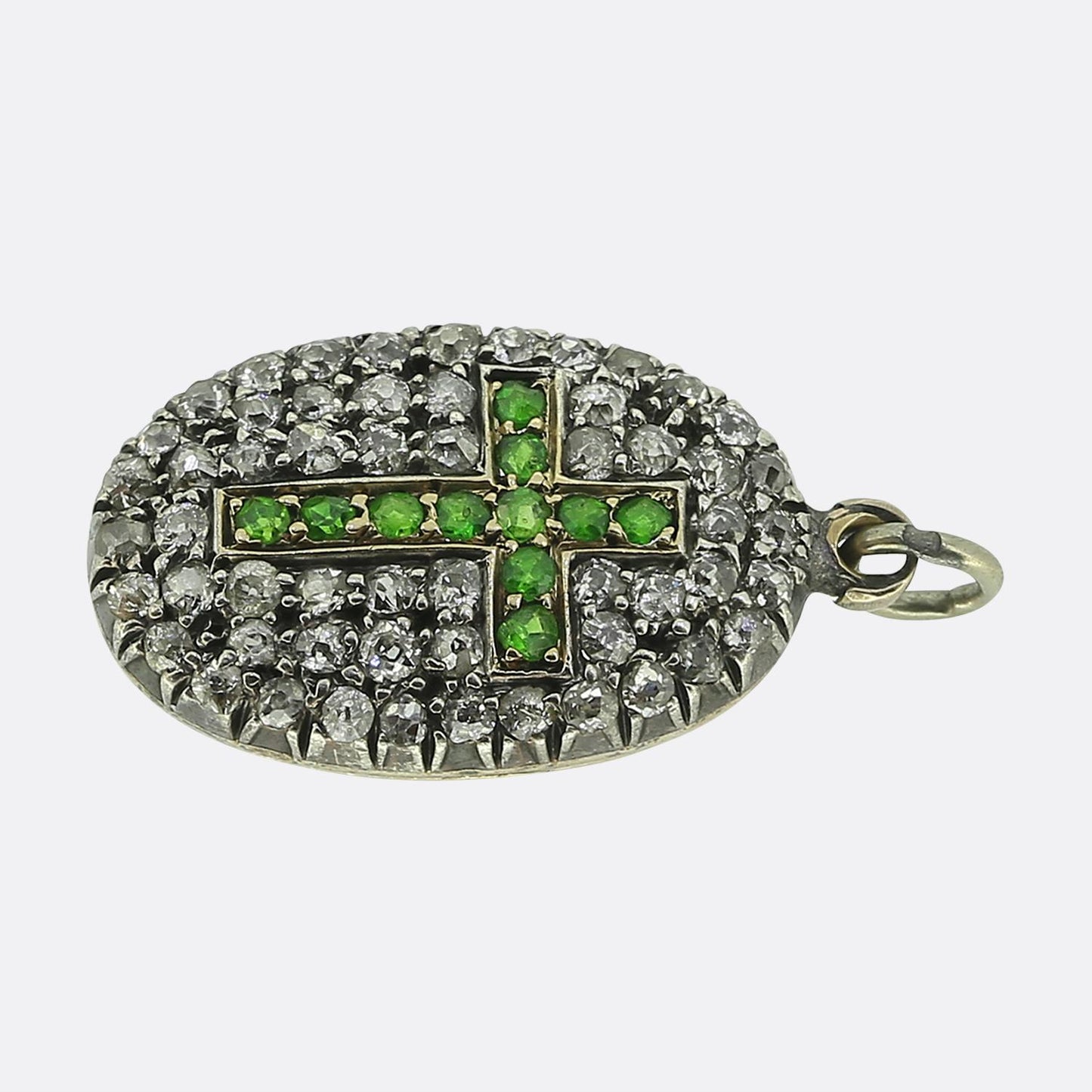 Victorian Demantoid Garnet and Diamond Cross Locket Pendant