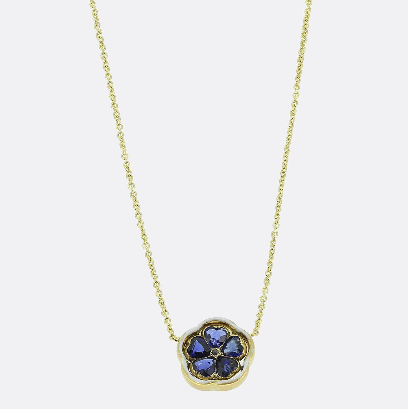 Art Nouveau Sapphire Diamond and Enamel Pendant
