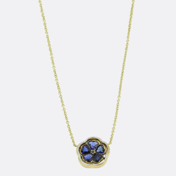 Art Nouveau Sapphire Diamond and Enamel Pendant