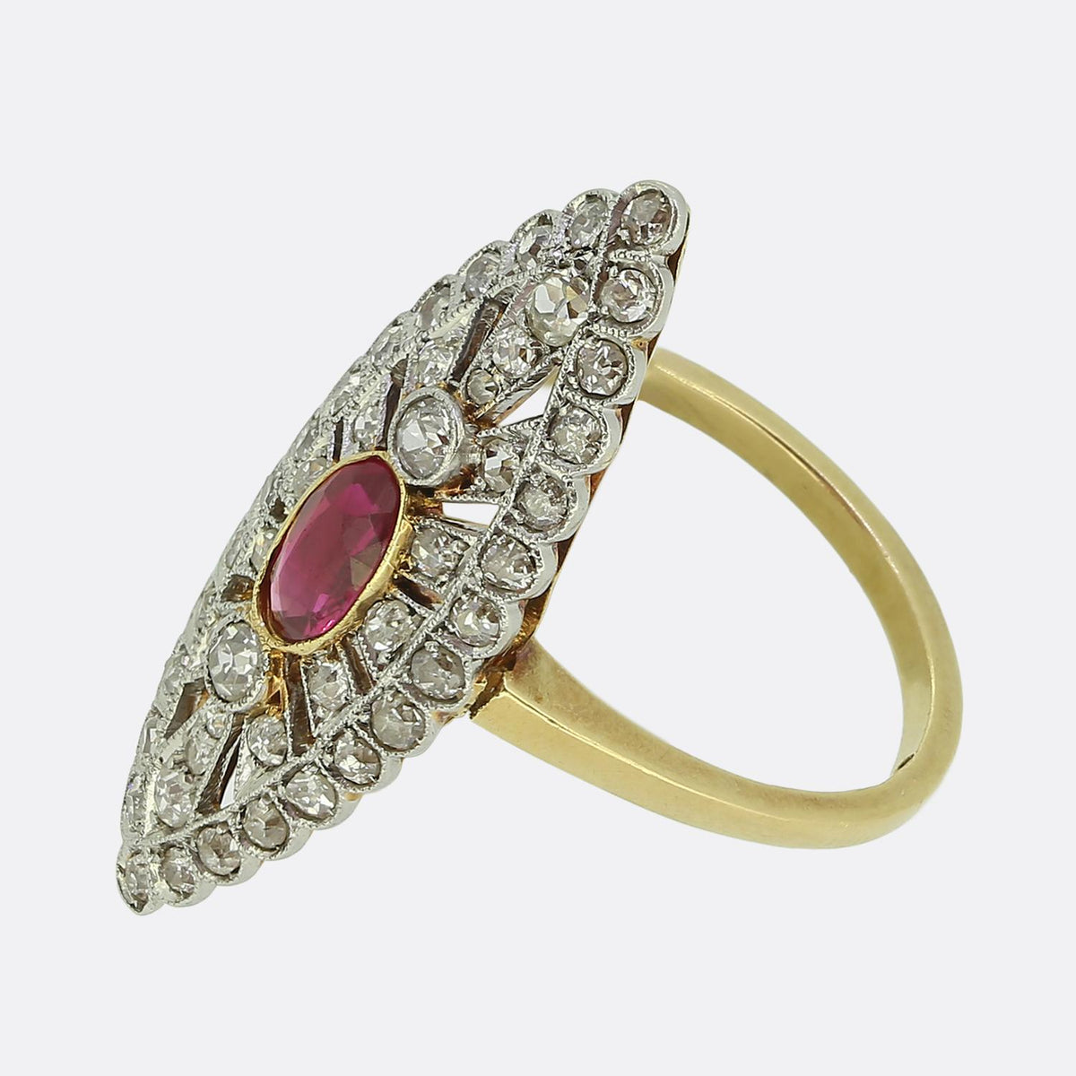 Edwardian Ruby and Diamond Navette Ring