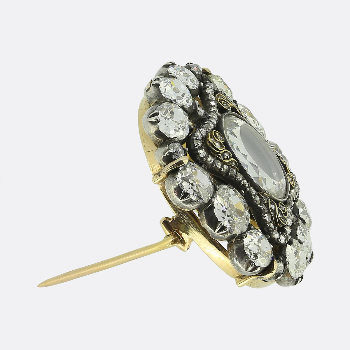 Victorian Portrait Cut Diamond Clock Brooch